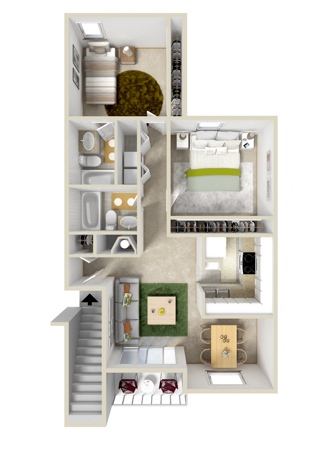Floor plan for 2 beds, 2 baths, 891 sqft